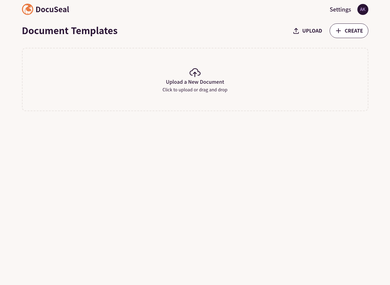 DocuSeal 管理画面トップ（Document Templates）